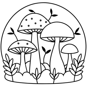 black and white mushrooms in a circle clip art preview