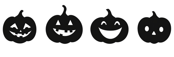 Obraz premium Funny and spooky black pumpkin on transparent background. Set of scary Jack O Lantern pumpkins. Happy Halloween!