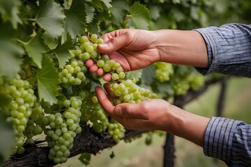 Farmer hand-picking grapes