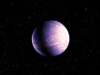Realistic exoplanet on a black background. Spectacular planet, sci-fi wallpaper. Alien planet in bright colors.