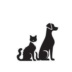 Dog and cat silhouette. Dog and cat vector design. Dog and cat logo, icon black and white.