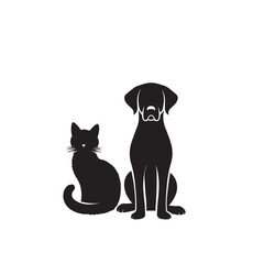 Dog and cat silhouette. Dog and cat vector design. Dog and cat logo, icon black and white.