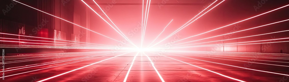 Poster dynamic red laser beams create an energetic effect, capturing movement and light in a vibrant, moder