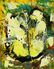 Fototapeta premium Contemporary oil painting Painting and graphic art Fish lines black artist smears of ink paper abstraction. Acrylic, ink, cardboard, new media. Painting art artist mark making contemporary art. Artist