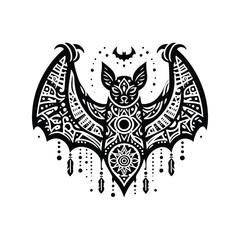 Fototapeta premium Bat in bohemian black and white silhouette illustration