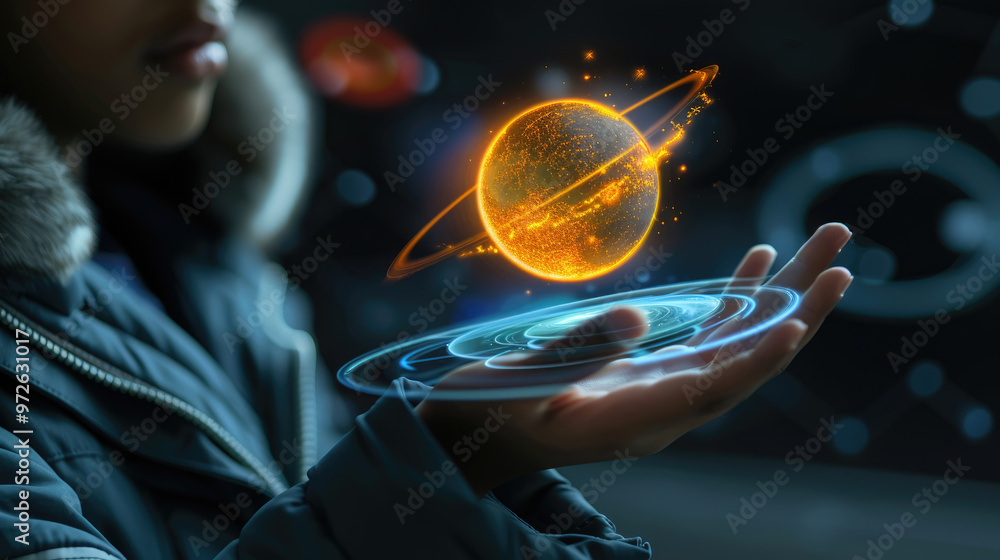 Poster a child interacts with a glowing planet held in their hand, surrounded by an array of shimmering cos