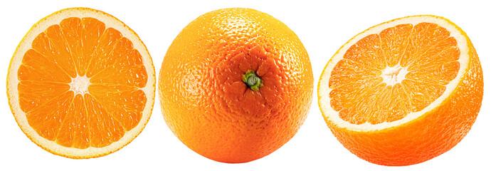 set of orange with slices isolated on a white background.Clipping path