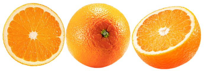 set of orange with slices isolated on a white background.Clipping path