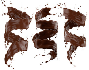set of chocolate splashes isolated on a white background. 3d render