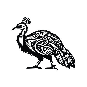 recommend clip art: Cassowary bird in bohemian black and white silhouette illustration