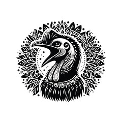 Fototapeta premium Cassowary bird in bohemian black and white silhouette illustration