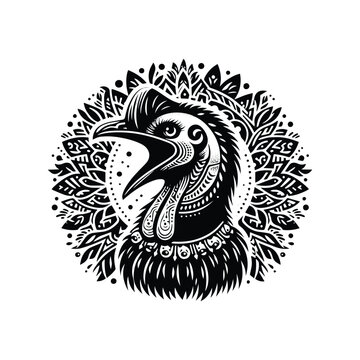 recommend clip art: Cassowary bird in bohemian black and white silhouette illustration