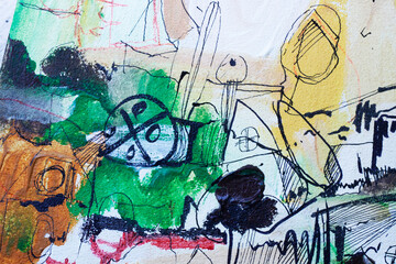 Contemporary oil painting Painting and graphic art Fish lines black artist smears of ink paper...