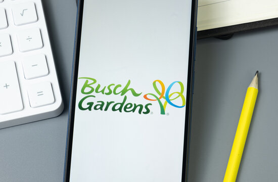 New York, USA - 30 August 2024: Busch Gardens Logo on Phone Screen, Company Icon on Display