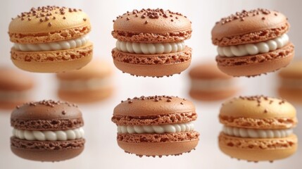 Fototapeta premium Delicious macarons in various flavors showcase their creamy fillings and vibrant colors
