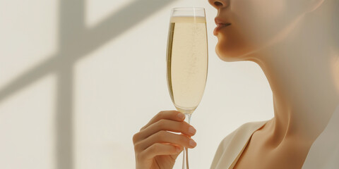 Elegant woman enjoying a glass of luxury champagne