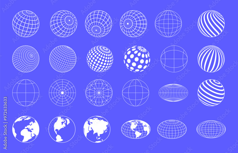 Aufkleber world globe map. earth planet linear symbol. y2k grid icon. 3d logo. travel circle. network connecti