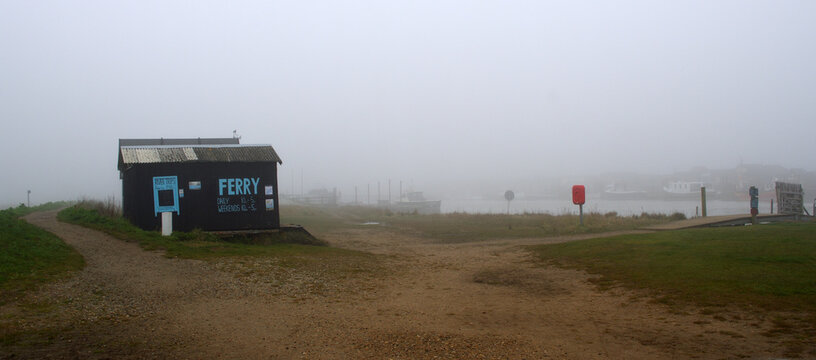 Ferry  and river at Walberwick Suffolk in the Fog