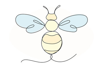 Line Art Bee Illustration. Curve Continuous Line Doodle Art. Editable Black Outline Insect Silhouette Line Ink. Hand Drawn Black Outline Silhouette Contour Continuous Line Icon Decorative Element.	
