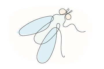 Line Art Fly Illustration. Curve Continuous Line Doodle Art. Editable Black Outline Insect Silhouette Line Ink. Hand Drawn Black Outline Silhouette Contour Continuous Line Icon Decorative Element.	