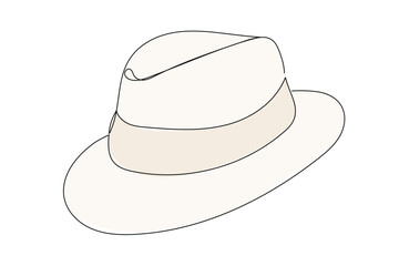 Hat Line Art. Abstract Hat Silhouette Outline Doodle Contour Hand Drawn Illustration. Fedora Hat Curve Line Symbol Icon	