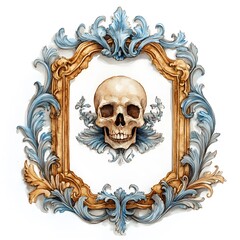 Ornate Frame with Watercolor Skull Illustration