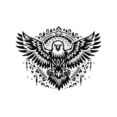 Fototapeta premium Eagle bird in bohemian black and white silhouette illustration