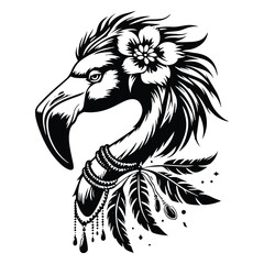 Fototapeta premium Flamingo bird in bohemian black and white silhouette illustration