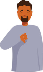 Cartoon man is gesturing with his thumb down to show disapproval or dislike