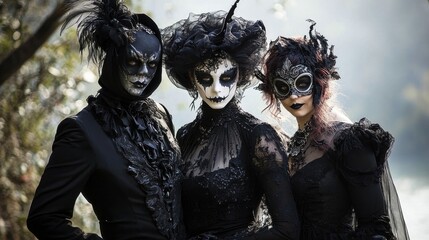 Design a Halloween costume party where everyone is dressed as gothic characters from a dark fantasy world 50 keywords