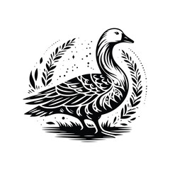 Fototapeta premium Goose bird in bohemian black and white silhouette illustration