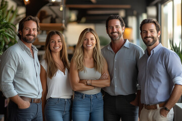 Dynamic team of sales professionals collaborating in an innovative workspace during daytime hours