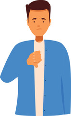 Sad casual man showing thumbs down gesture, expressing his rejection and disapproval
