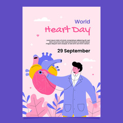 World heart day poster in hand drawn style