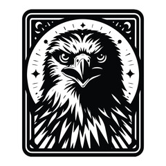 Hawk bird in Tarot card black and white silhouette illustration