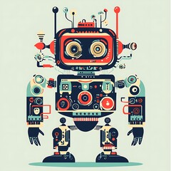 Fototapeta premium A Retro-Style Robot with Complex Mechanisms and Big Eyes