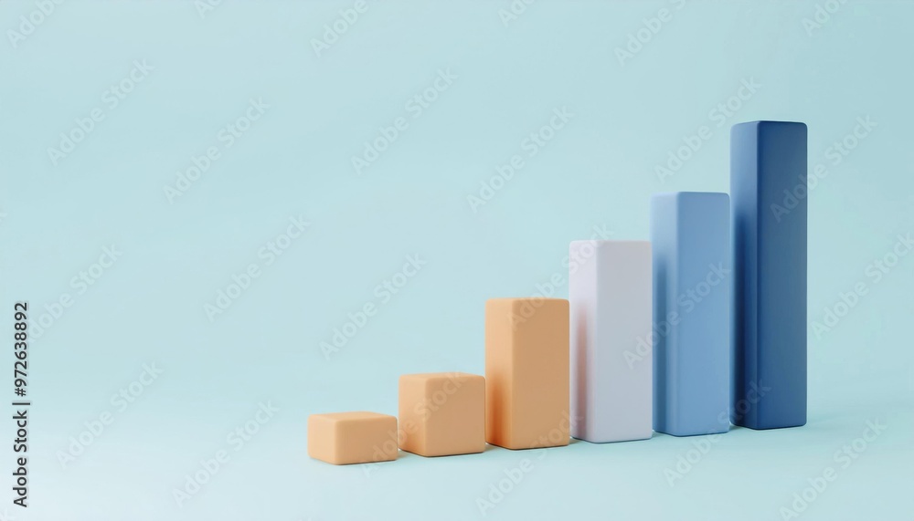 Poster abstract colorful bar graph on light blue background representing growth, progress, and data analysi