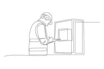 Technicians are carrying out electrical maintenance. Electrical maintenance concept one-line drawing