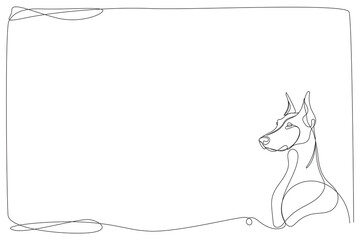 Line Art Doberman Dog Frame. One Continuous Line Drawn Border Isolated on White. Minimalist Black and White Doodle Sketch Illustration. Advertising Letter Blank Page Template. Editable Vector Symbol	

