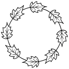 Obraz premium autumn leaves circle frame outline coloring book page line art drawing