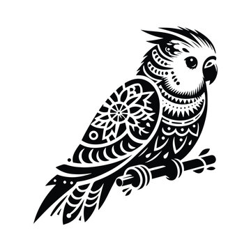 recommend clip art: Lovebird in bohemian black and white silhouette illustration