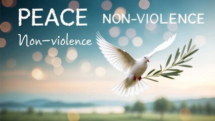 White Dove Flying Over a Tranquil Landscape for International Day of Non-Violence
