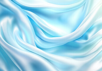 Obraz premium Royal light blue satin fabric with soft folds and ripples. High end fabric concept for textile design and print. Pale blue satin texture. fabric silk background with beautiful soft blur pattern