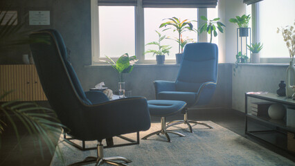 Modern psychological office with stylish interior. Cozy and comfortable space for therapy sessions...