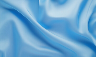 Royal light blue satin fabric with soft folds and ripples. High end fabric concept for textile design and print. Pale blue satin texture. fabric silk background with beautiful soft blur pattern