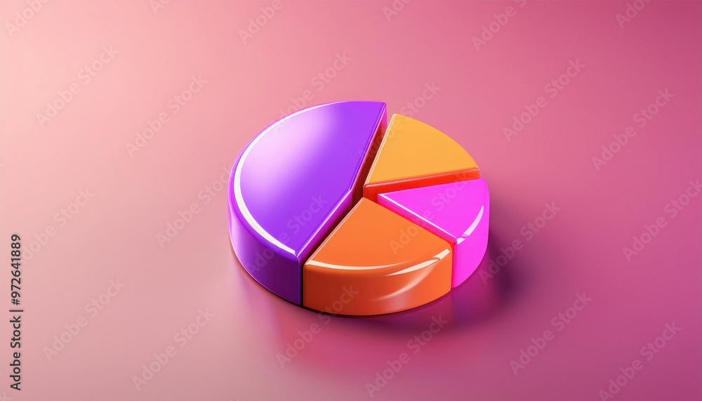 Poster colorful 3d pie chart with vibrant segments on a gradient background, perfect for business and data 