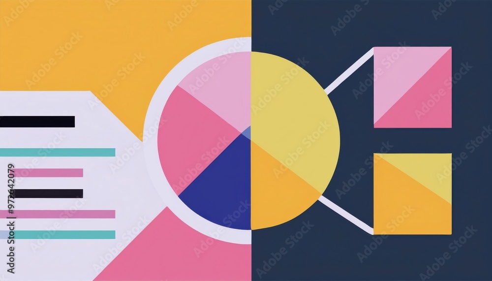 Poster colorful abstract geometric infographic with charts, graphs, and data visualization elements. modern