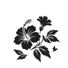 Hibiscus flower silhouette. Hibiscus vector design. Hibiscus logo, icon black on white background.