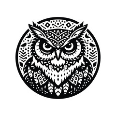 Obraz premium Owl bird in bohemian black and white silhouette illustration