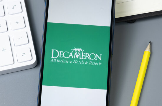 New York, USA - 30 August 2024: Decameron Logo on Phone Screen, Company Icon on Display